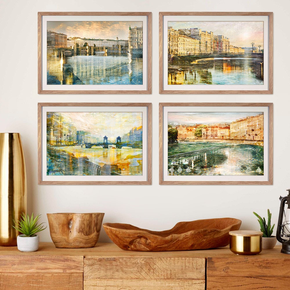 Gallery wall set of 4 prints Architecture City art Watercolor Etsy