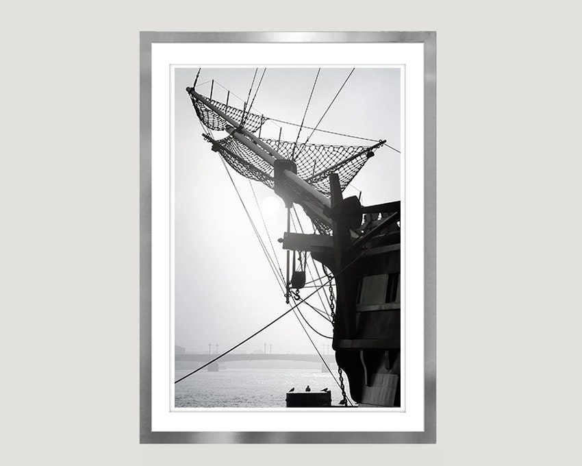 Ship prints Nautical black and white Large wall art Vertical Etsy