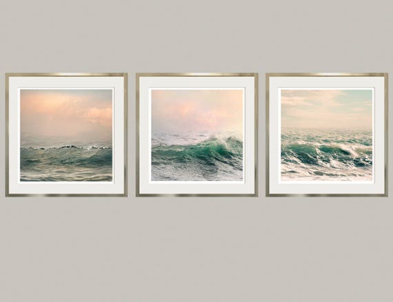 Large Wall Art Set Ocean Prints Set Of 3 Piece Surf Art Wave Etsy