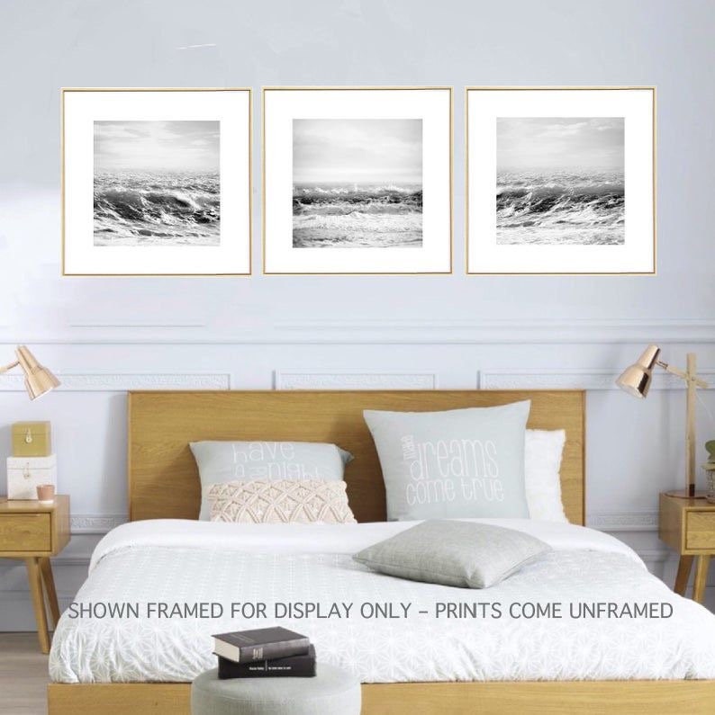 Set of 3 Coastal Wall Art Surf Decor Beach Photography Modern Coastal Art Starfish Black and White Print Set Beach House Decor