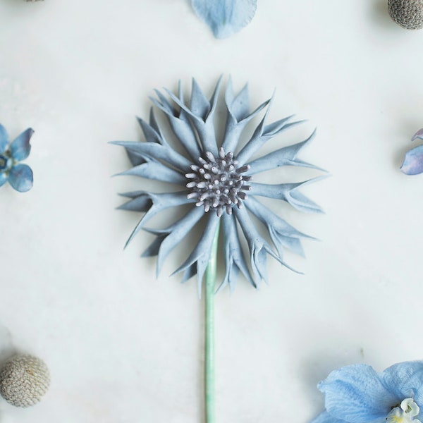 Cornflower wall flower / Floral porcelain wall art / Botanical wall decor