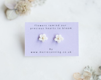 White petal, flower stud earrings / handmade porcelain floral earrings