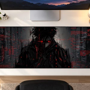 Alfombrilla de escritorio Cyber ​​Hacker / Alfombrilla de ratón para juegos Red Binary, Alfombrilla de escritorio de terror Matrix, Configuración de PC Glitch, Regalo para gamers cyberpunk, Arte para decoración de oficina