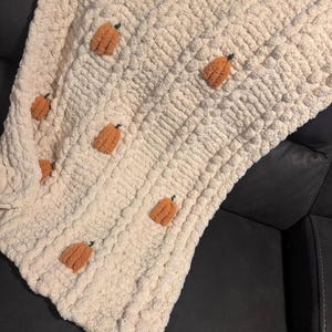 Hand knit, Fall pumpkin throw blanket.