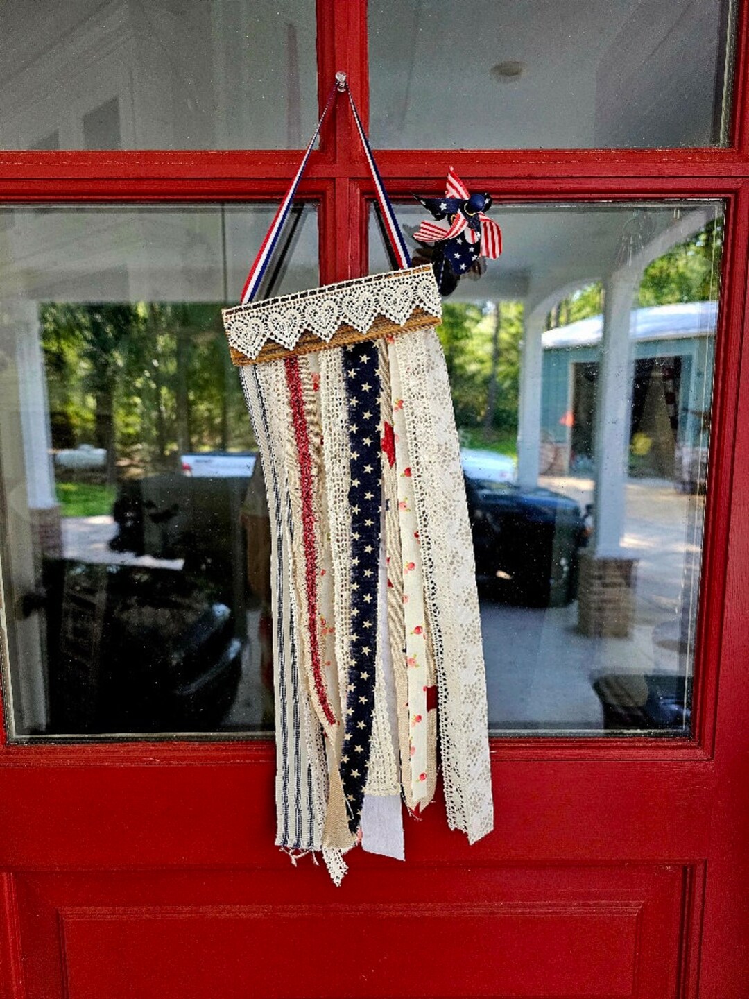 Handmade America Banner With Pinwheel | Patriotic Wall or Door Decor - Etsy