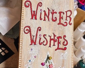 Handmade Wooden House Decor Sign | Hand Lettered Winter Wish | Rustic Home Decor | Warm Winter Sign | Winter Decor