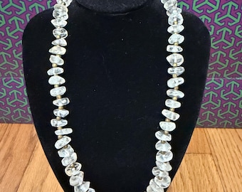 Vintage Clear Quartz Nugget Necklace, Antique Brass Barrel Clasp, Boho Crystal Choker