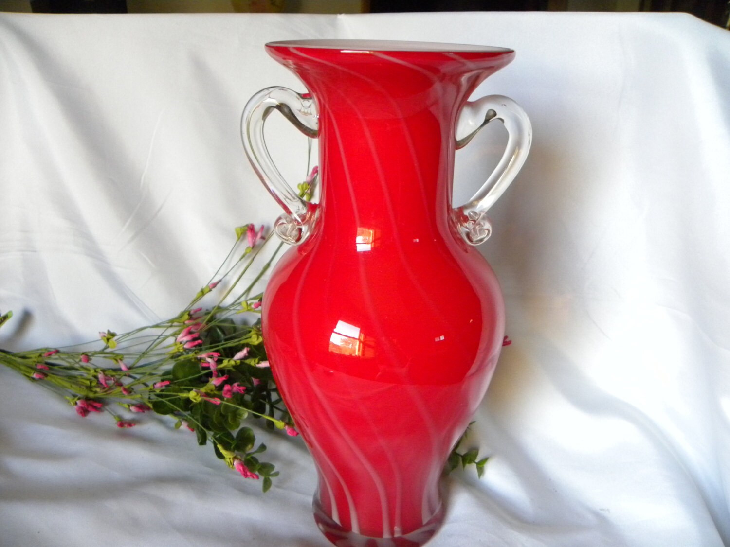 Red Blown Glass Vase Cane Twist Glass Large Greek Vintage Etsy