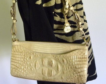 brahmin leather gold leather purse crocodile purse vintage purse brahmin handbag small purse Cream Gold Brahmin Shoulder Bag MINT condition