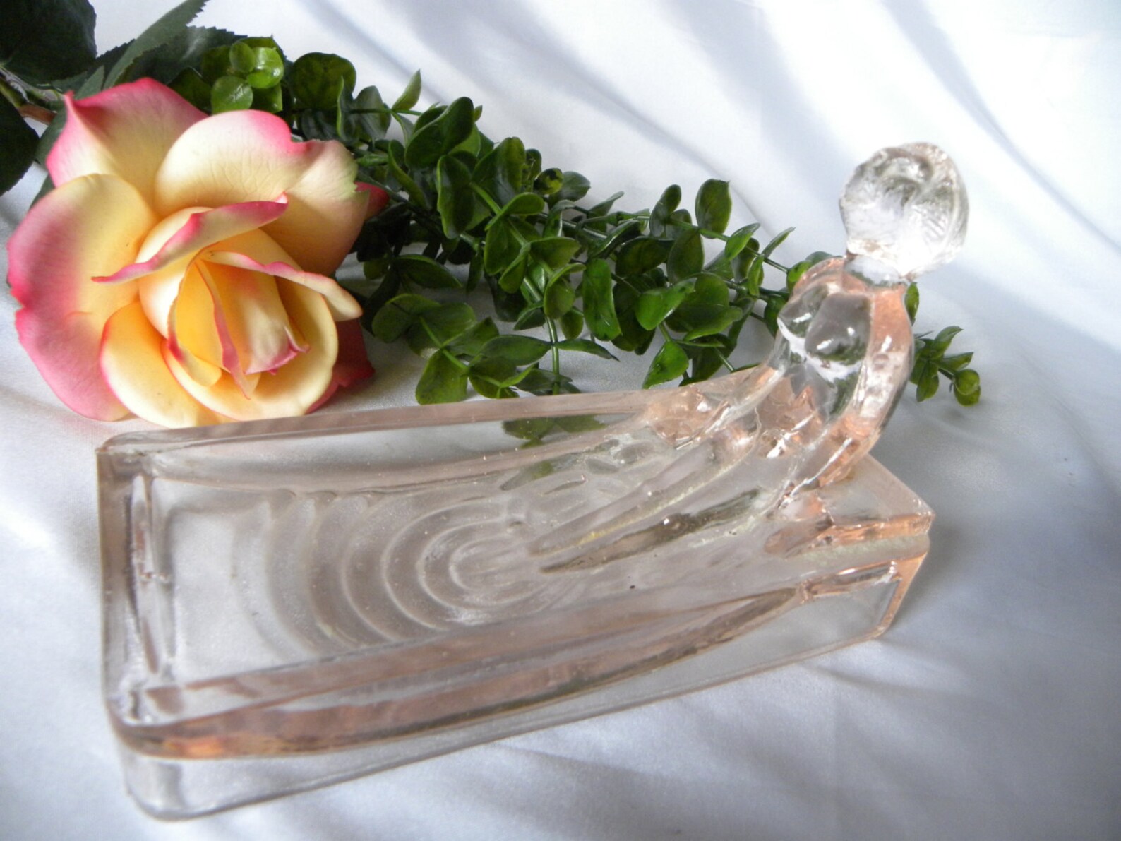 Art Deco Pink Glass Soap Dish Bathing Nude Lady Vintage Art Etsy