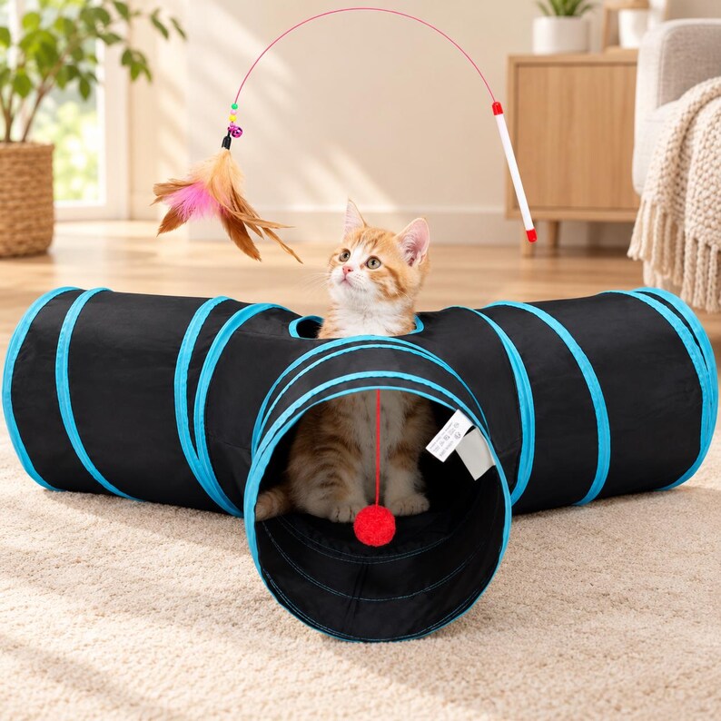 Interactive 3-way Cat Tunnel Toy, Collapsible Indoor Play Tunnel With ...