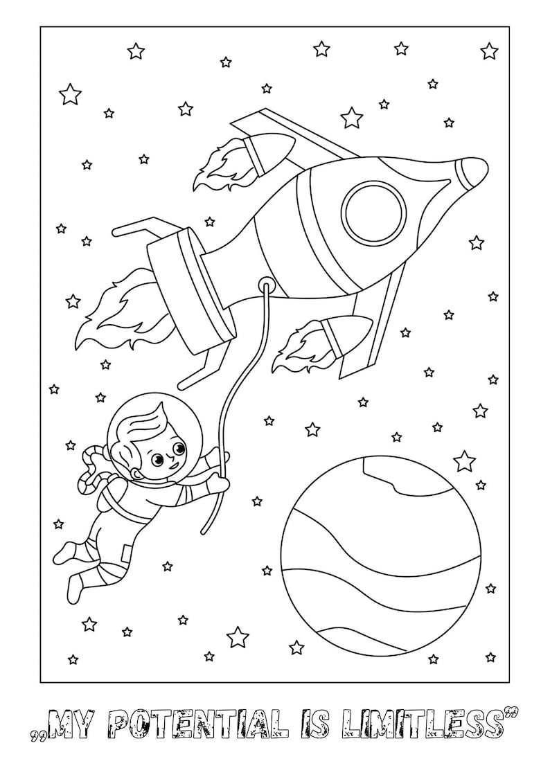 Space Affirmations Coloring Book for Kids, Outer Space Coloring Pages ...