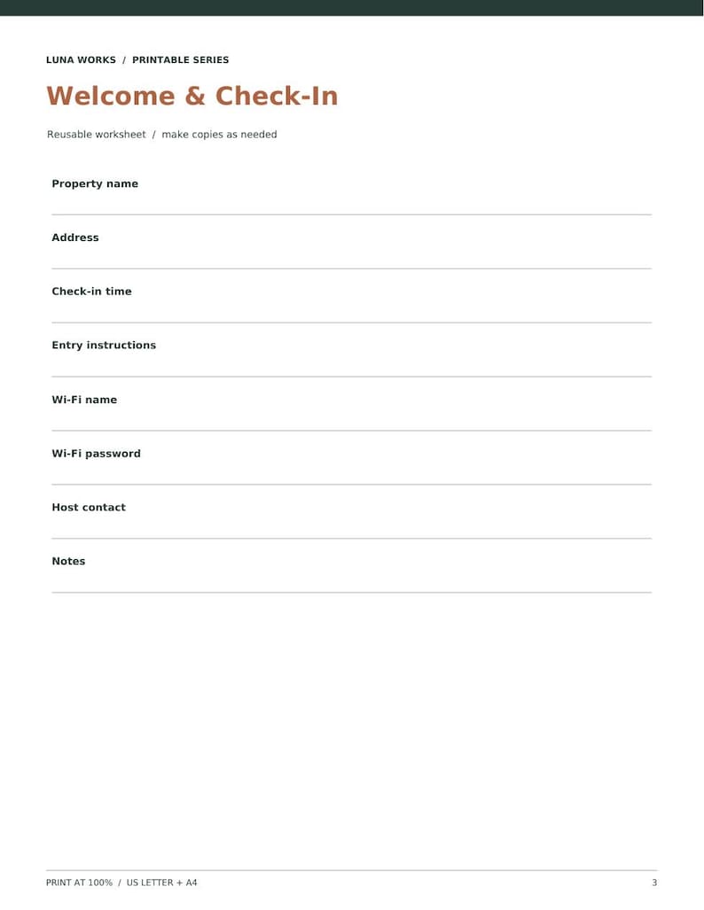Vacation Rental Guest Guide Printable, US Letter & A4 PDF - Etsy