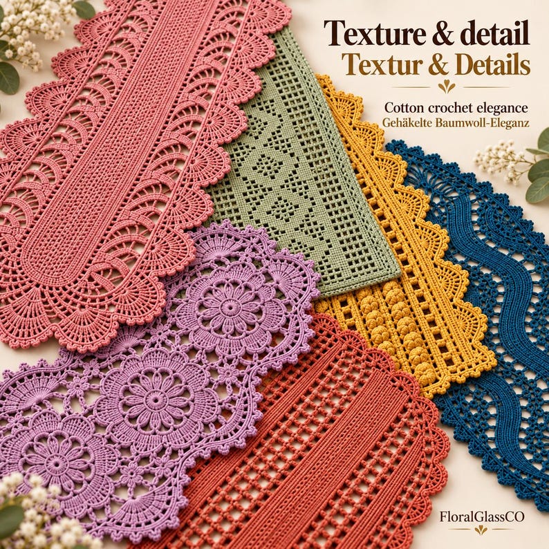 Statistical Table Shells Design Crochet Table Runner Pattern 6 in 1 | Floral Lace, Filet and Bobble ...