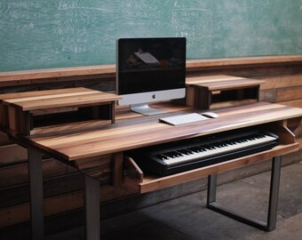 Midsize Modern Wood Recording Studio Desk for Composer / Producer / Photographer /Designer / Creative // 61key model in sun-tanned poplar