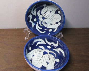 2 Small Ceramic Dishes - Asian Style - Cobalt Blue & White -Dipping Sauce Bowls / Prep Dishes / Mustard Bowls - Set of 2 -Kitchen Home Decor