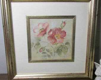 Cheri Blum Roses Print Wall Decor / Wall Hanging - 12 x 12 Ready to Hang Wall Art - Pretty Flowers - Golden Frame - Home Decor