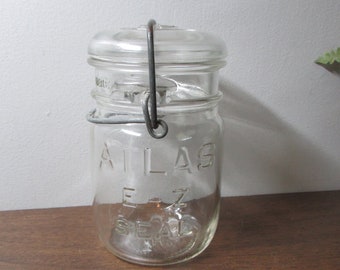 2C Canning Mason Jar - Atlas E-Z Seal Storage Jar - Decorative Storage - Old Fashioned Metal Snap Close Bail -  Pantry Decanter - Home Decor