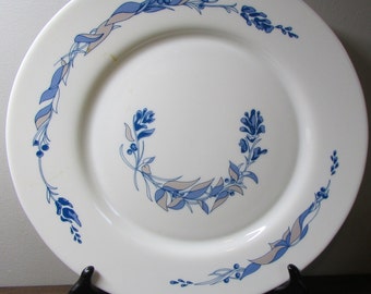 Arcopal Plate - Janine Pattern - Made in France - Lightweight Sturdy Vitrock - Blue Gray on White - French Made - Country Home Decor