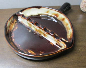 Pfaltzgraff Gourmet Brown Drip - Ash Tray / Ashtray - Ceramic Pan Shape - Large With Handle - 70s Era - Primitive Rustic Home Decor