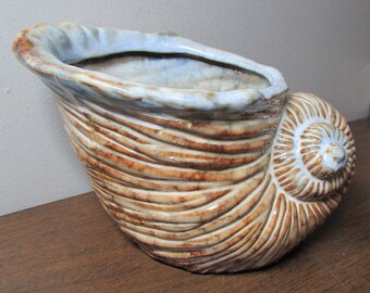 Seashell Ceramic Planter - TII Collections - Blue Brown Gray -Conch Shell Planter - Air Plant - Vase - Knick Knack - Home Decor