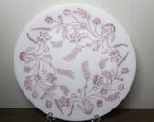 Fire King Vitrock Milk Glass Plate Pink Floral Pattern 10 quot Dinner Plate Rack Replacement Dish Mid Century Home Decor, BreezyJunction