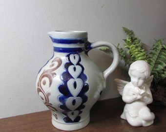 Beautiful Goebel Pitcher - Salt Glaze Blue / Brown - Made in Germany - Eye Catching Colorful - Knick Knack - Farm Kitchen - Home Decor