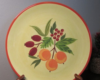 Lovely Pattern 8" Pomegranate Wreath Plate - Crate & Barrel - Unique Bright Colorful - Whimsical Cottage Charm - Kitchen Home Decor