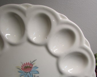 Wonderful 50s Era Egg Plate - Iconic Steubenville Pottery - Fairlane Pattern - Useful & Pretty - Plate Rack Dish - Made in USA - Home Decor