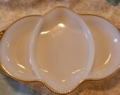 Fire King Dish, Milk Glass, Divided Plate, Serving Dish, Relish Tray, Platter, Gold Trim Milk Glass Serving Platter, Made in USA