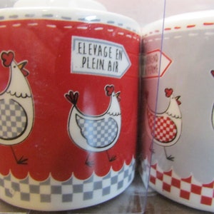 French Made Chicken Motif Salt & Pepper Shaker NOS Original Box Red White Ceramic Adorable Kitchen Must Have Kitchen Home Decor image 2