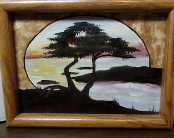Peinture à l'huile paysage - scène d'arbre - oeuvre d'art folklorique unique originale - artiste de Pennsylvanie - petite taille à l'huile - charme de chalet - décoration d'intérieur