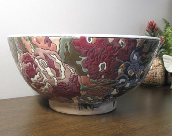 Beautiful Hand Painted Asian Bowl - Heavy Ironstone Ceramic - Intricate Pattern - Decorative Centerpiece / Display Dish, Asian Home Decor