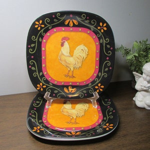 Rooster Plates 7&quot; Melamine Snack Set of 2 Farm House Kitchen Must Have Kids Snack Dishes Home Decor