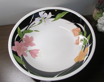 Large Pasta to Salad Bowl - Hankook Memories Pattern - Black Trim with Multi Flower Rim - Multi Purpose Dish -Kitchen Must Have - Home Decor