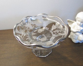 Silver City Compote - Flanders Pattern - Silver / Clear Crystal Footed Candy Dish - Collectable Knick Knack - Home Decor