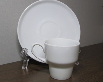 Paul McCobb Cup & Saucer - Turkish  / Greek Coffee Demitasse Set - Delicate White China - Mid Century Modern - Kitchen Home Decor