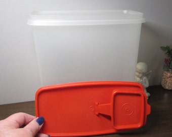 Tupperware - Cereal or Dry Goods Storage Container - Red Lid - Frosted White Base - 1588 & 1589 - Decorative Kitchen Storage - Home Decor