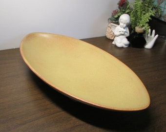 Oval Pedestal Dish - Unique Shape - Sand Color Matte Glaze - Serving Dish - Marked USA & Numbered 435 - Asian Style - Retro Home Decor