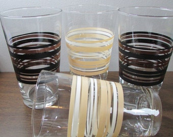 Libby Tumblers / Drink Glasses - Set of 4 - Shades of Brown & Beige - Excellent Condition - Decorative Kitchen Home Decor
