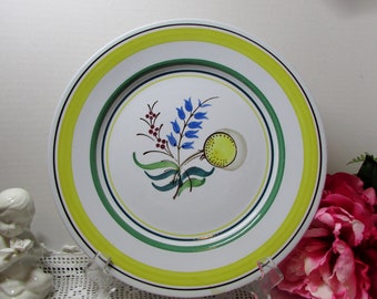 Windflower 10" Plate - Arabia of Finland - Mod Flowers - Yellow Green Blue - Plate Rack Dish - Cookie Plate - Rare Find - Kitchen Home Decor