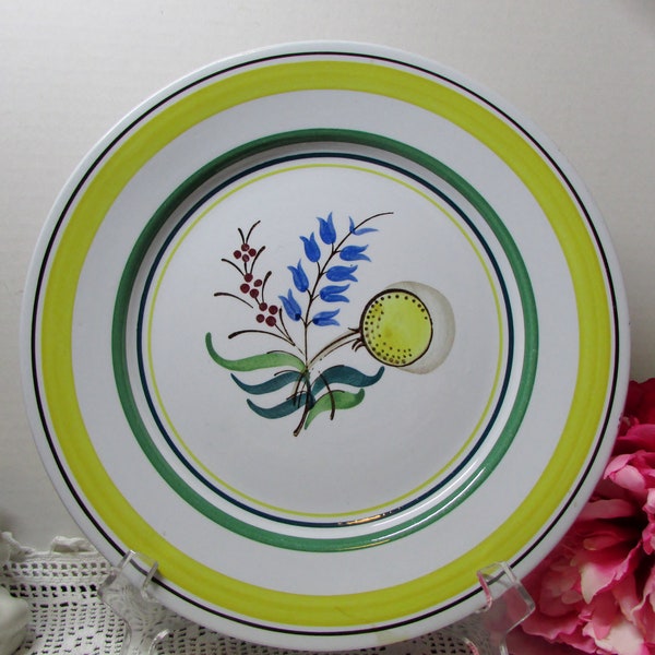 Windflower 10" Plate - Arabia of Finland - Mod Flowers - Yellow Green Blue - Plate Rack Dish - Cookie Plate - Rare Find - Kitchen Home Decor