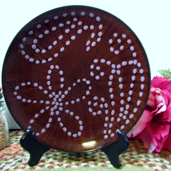 Koshi Hana Pattern Round 8.5" Plate - Dark Pink & Brown from Pier 1 - Pink Dotted Flower - Stoneware Plate Rack Dish - Kitchen Home Decor