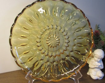 Beautiful Amber Glass 10" Dinner Plate - Anchor Hocking Fairfield Pattern - Raised Rim / Lip - Outstanding Condition - Decorative Home Decor