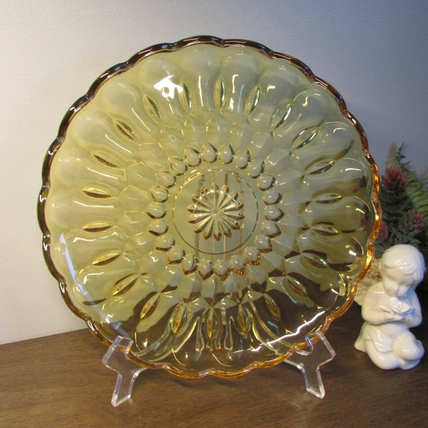 Beautiful Amber Glass 10" Dinner Plate - Anchor Hocking Fairfield Pattern - Raised Rim / Lip - Outstanding Condition - Decorative Home Decor