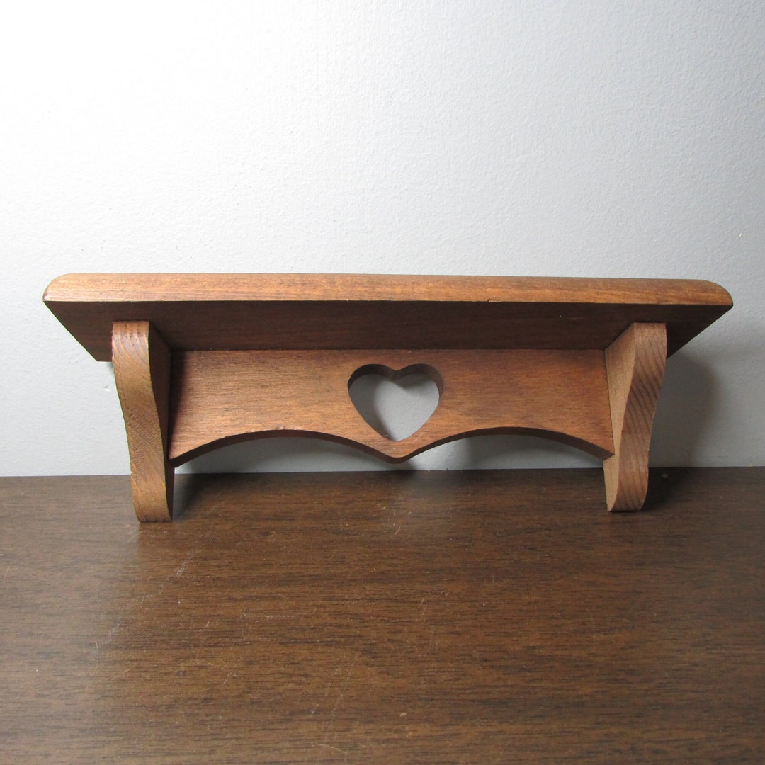 Small Wood Shelf Knick Knack Holder Heart Cutout Stained Etsy
