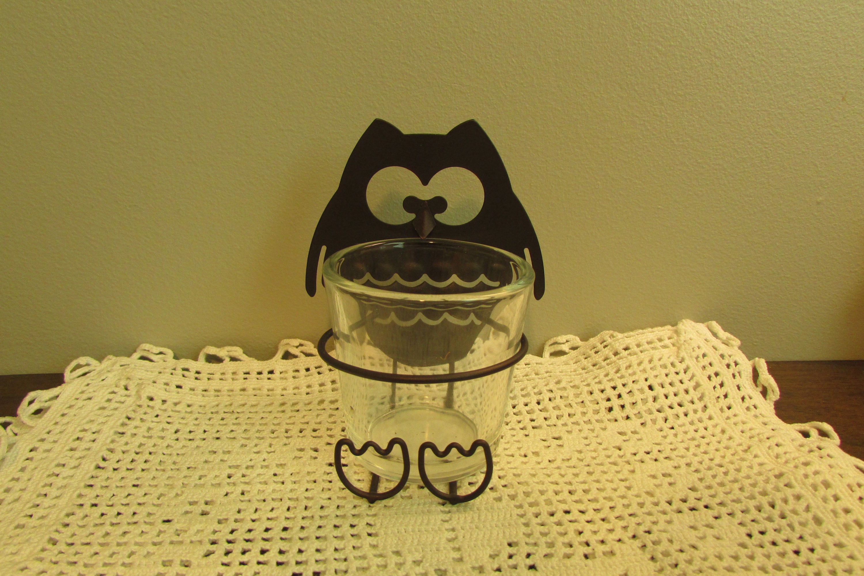 Owl Votive Candle Holder Black Metal Owl With Glass Holder Etsy