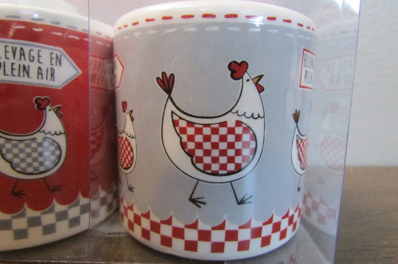 French Made Chicken Motif Salt & Pepper Shaker NOS Original Box Red White Ceramic Adorable Kitchen Must Have Kitchen Home Decor image 3