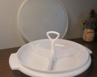 Iconic Tupperware - White Relish Tray - 3 Pieces Suzette Tray Includes Handle - Made in USA - Glamping RV & Home Must Have - Home Decor