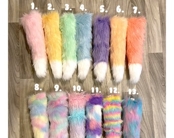 Simple Solid Pastel Tails w/white tips- therian tails - furry tails - animal costume tails